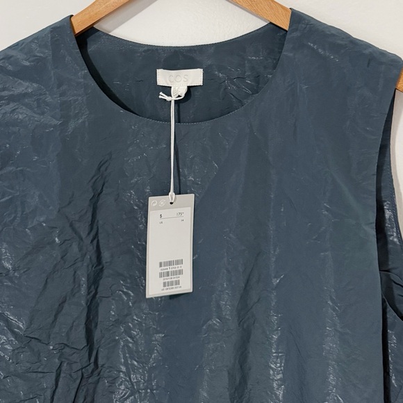 COS Steel Blue Crinkled-Texture Wrap Shirt Dress Size 14 - Picture 8 of 8